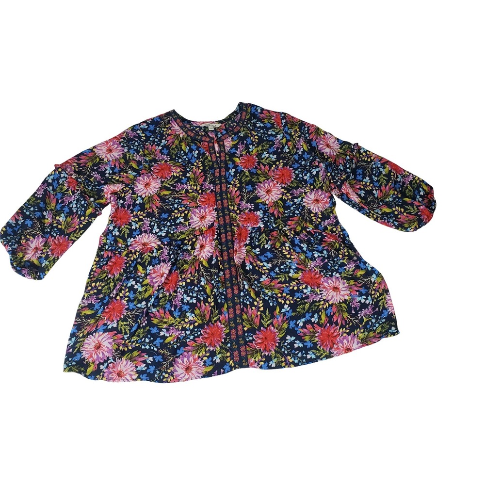 The Pioneer Woman Navy Floral Peasant Blouse XXXL Tiered Balloon Sleeve Top